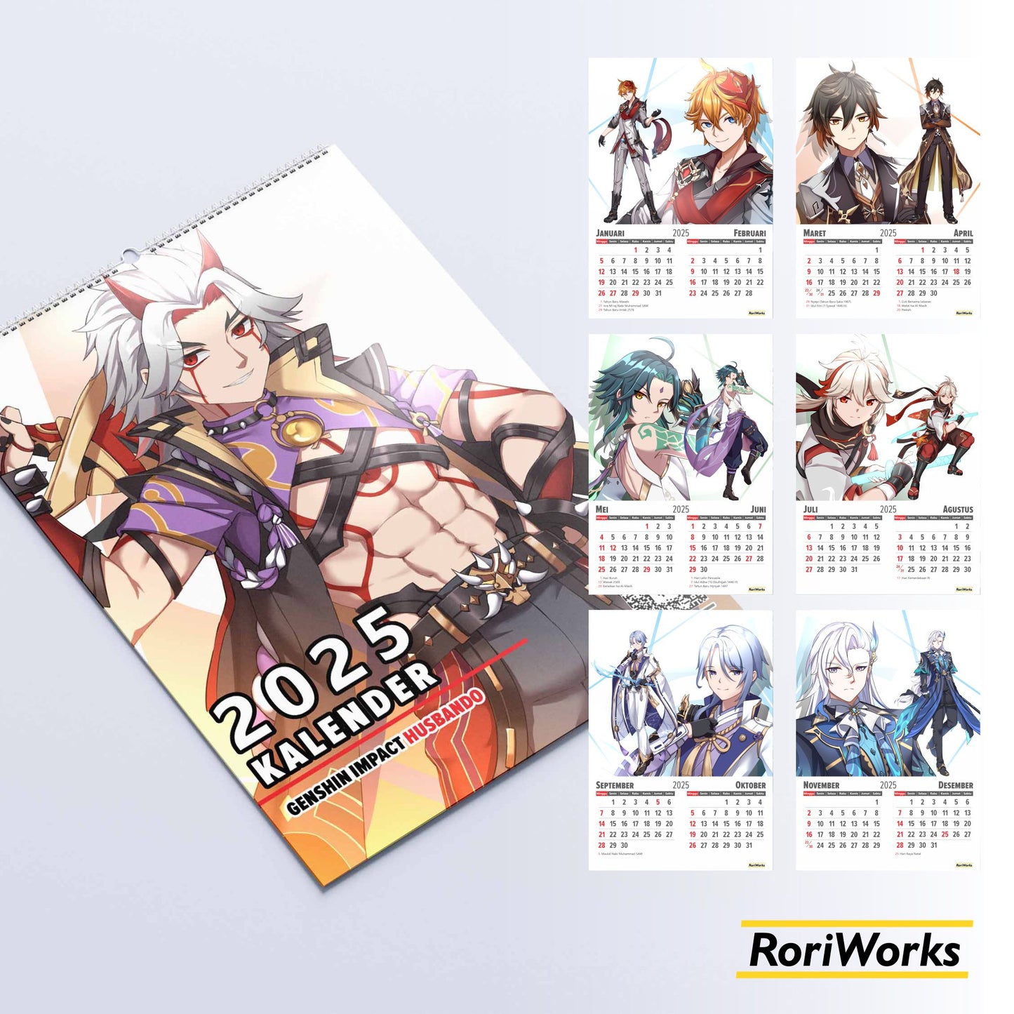 Kalender Dinding 2025 | Genshin Impact Husbando