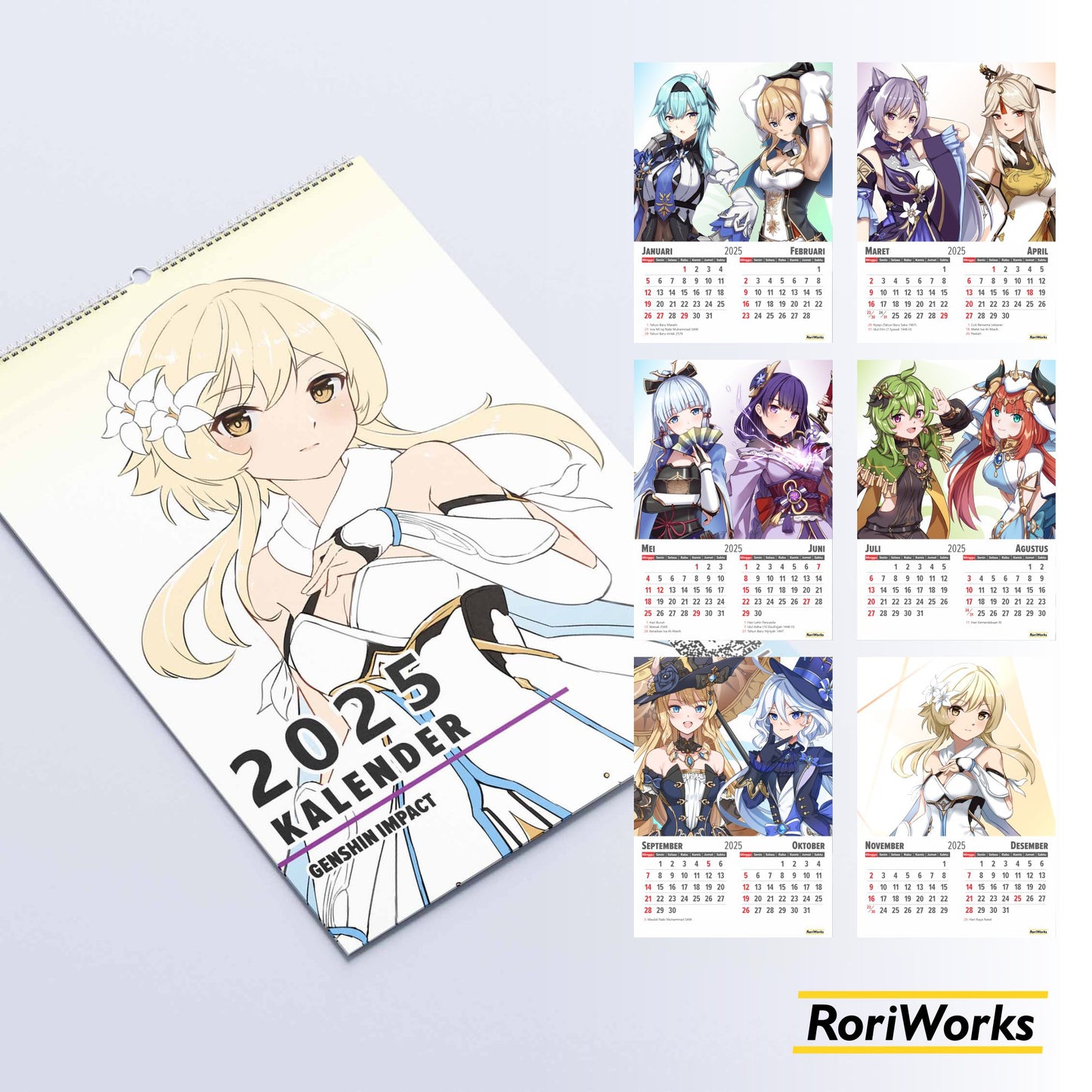 Kalender Dinding 2025 | Genshin Impact Waifu