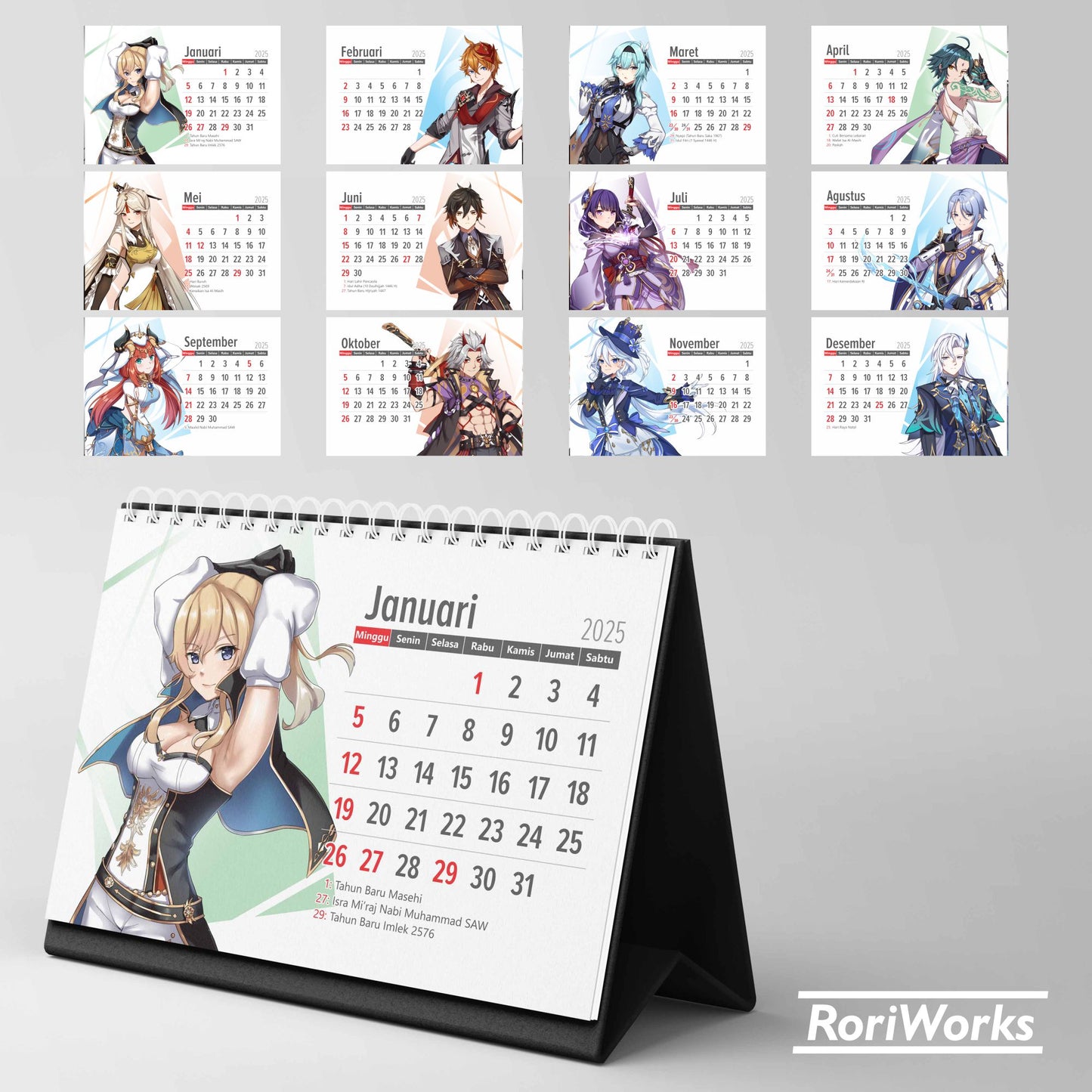Kalender Meja 2025 | Genshin Impact