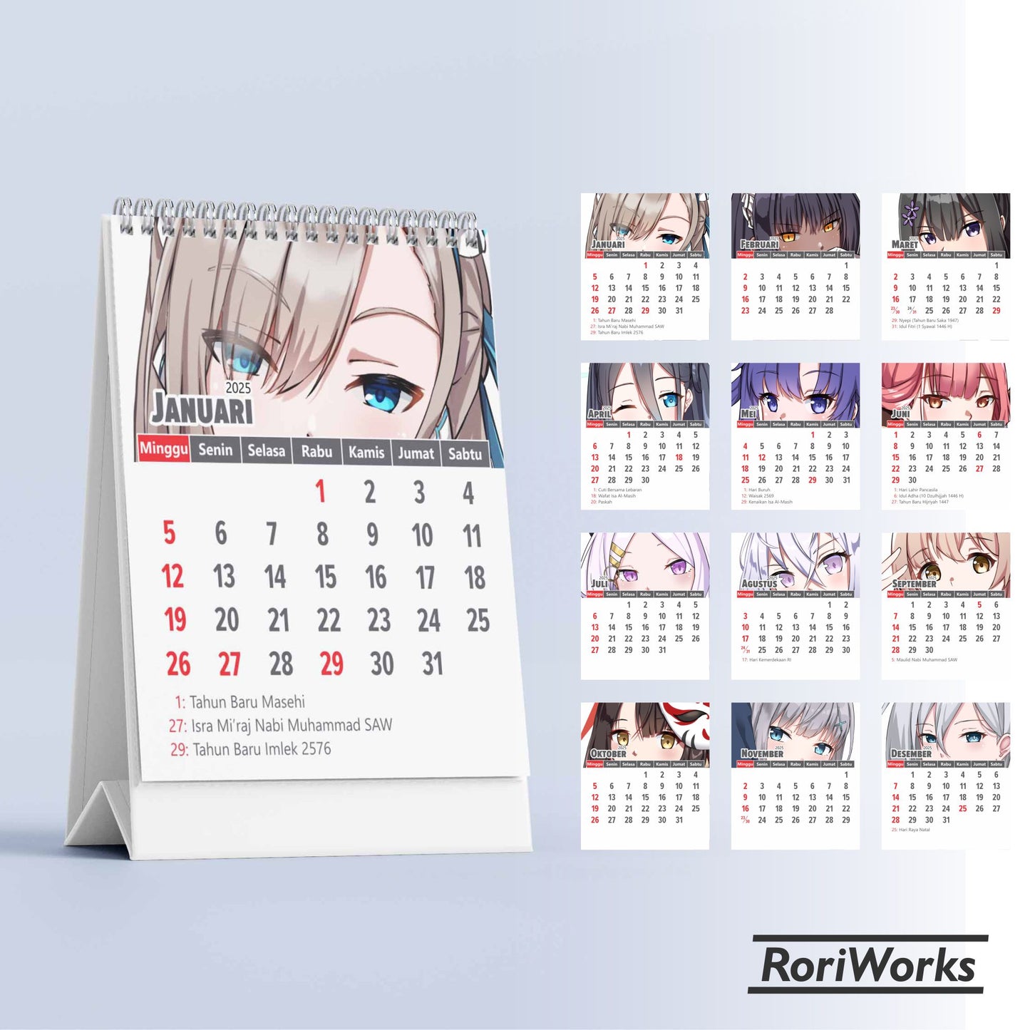 Kalender Meja Mini 2025 | Blue Archive