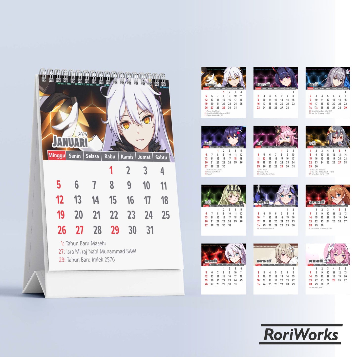 Kalender Meja Mini 2025 | Honkai Impact 3rd