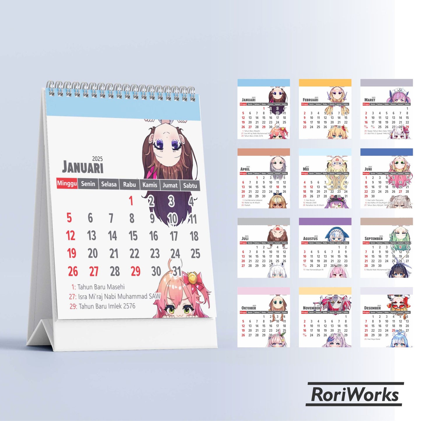 Kalender Meja Mini 2025 | Hololive