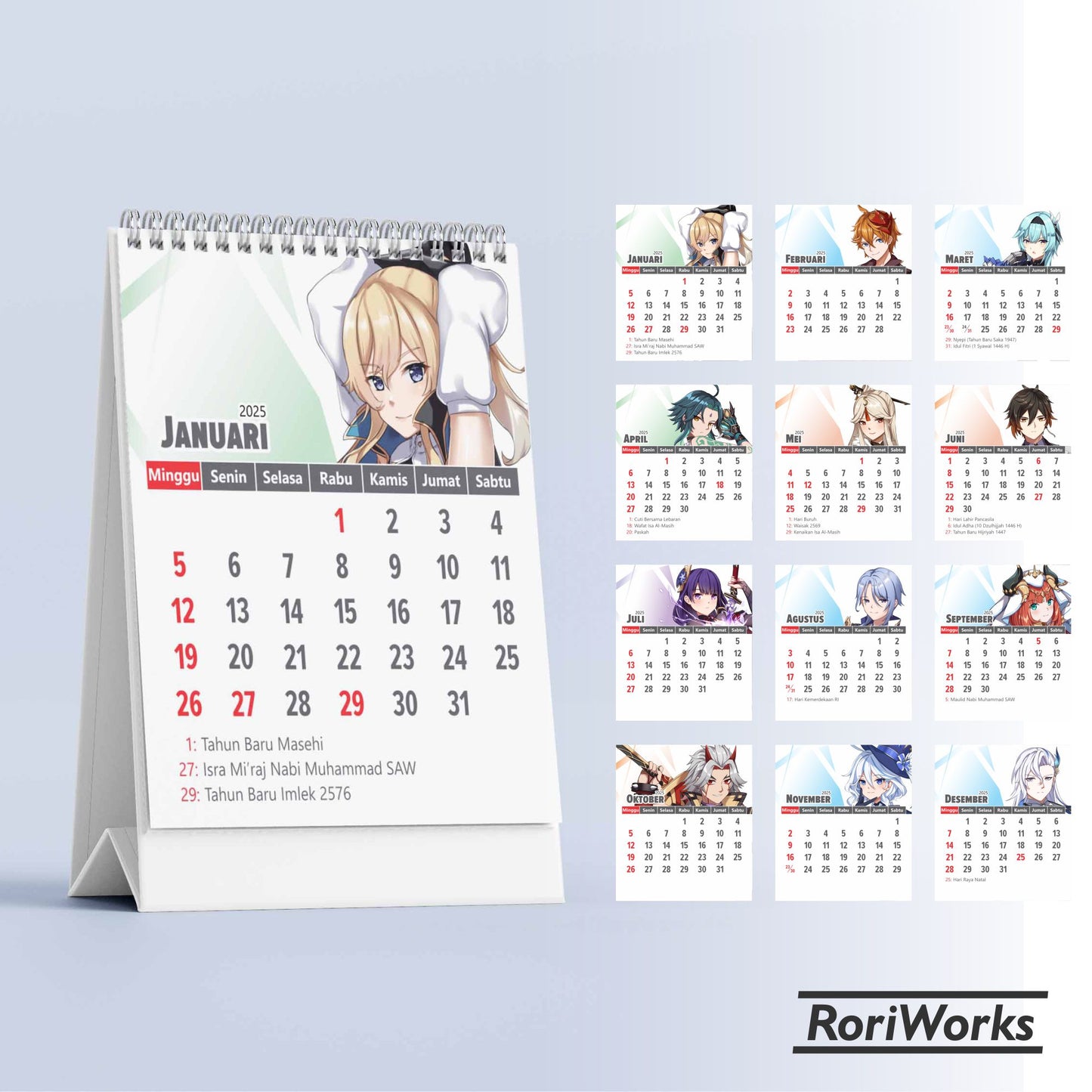 Kalender Meja Mini 2025 | Genshin Impact