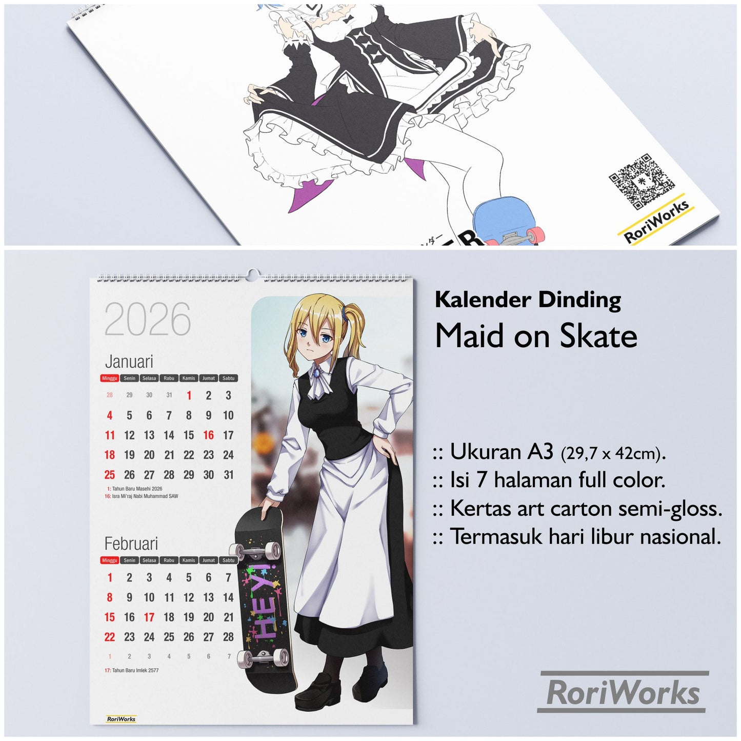 Kalender Dinding 2026 - Maid on Skate