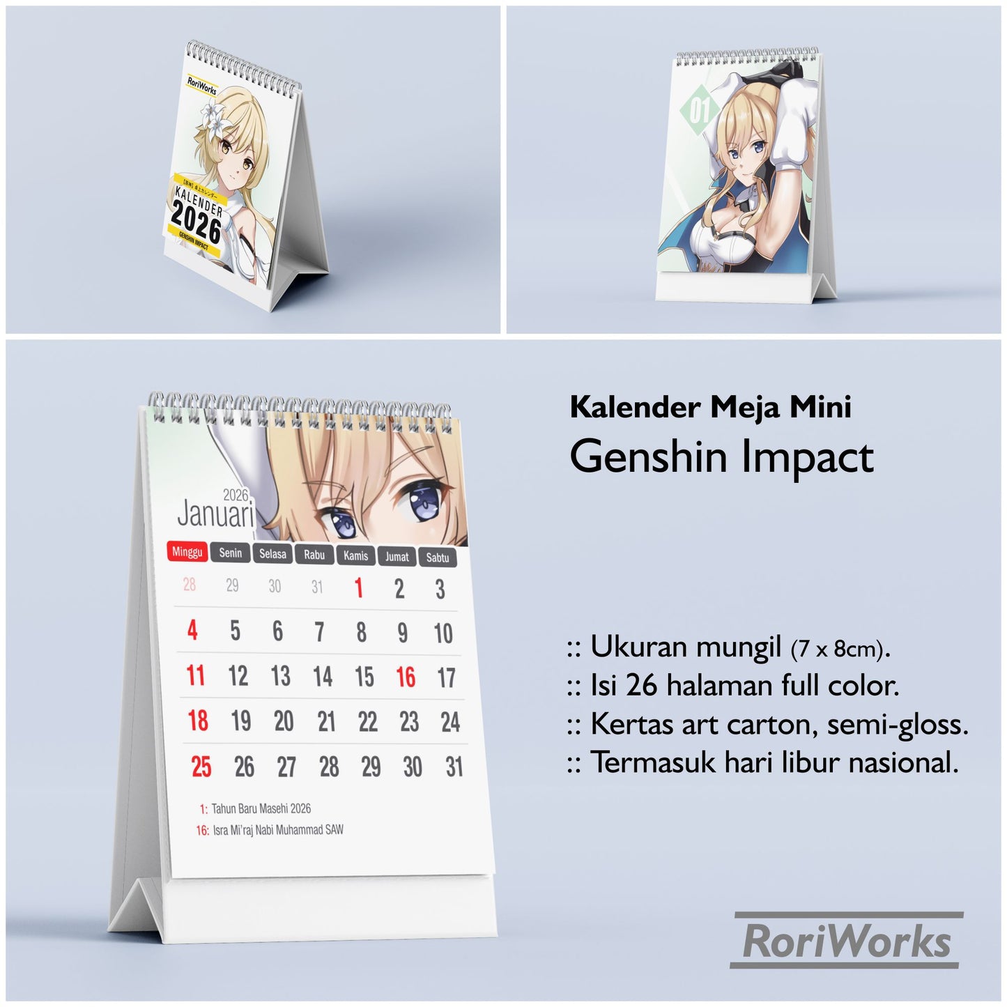 Kalender Meja Mini 2026 - Genshin Impact