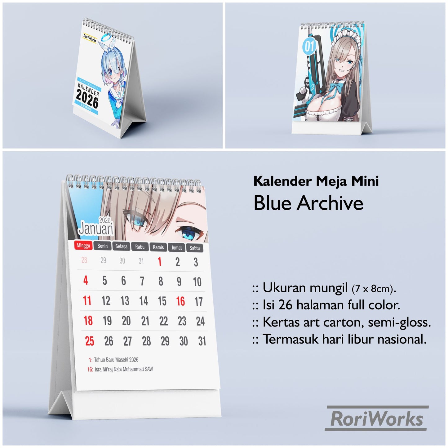 Kalender Meja Mini 2026 - Blue Archive