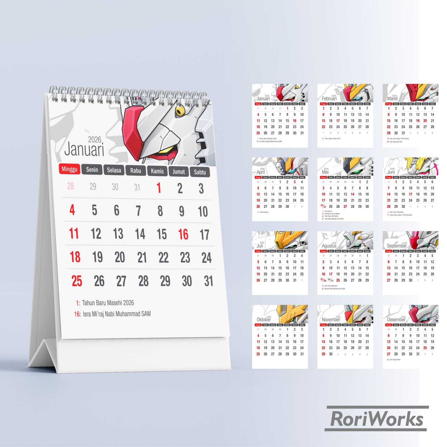 Kalender Meja Mini 2026 - Gundam