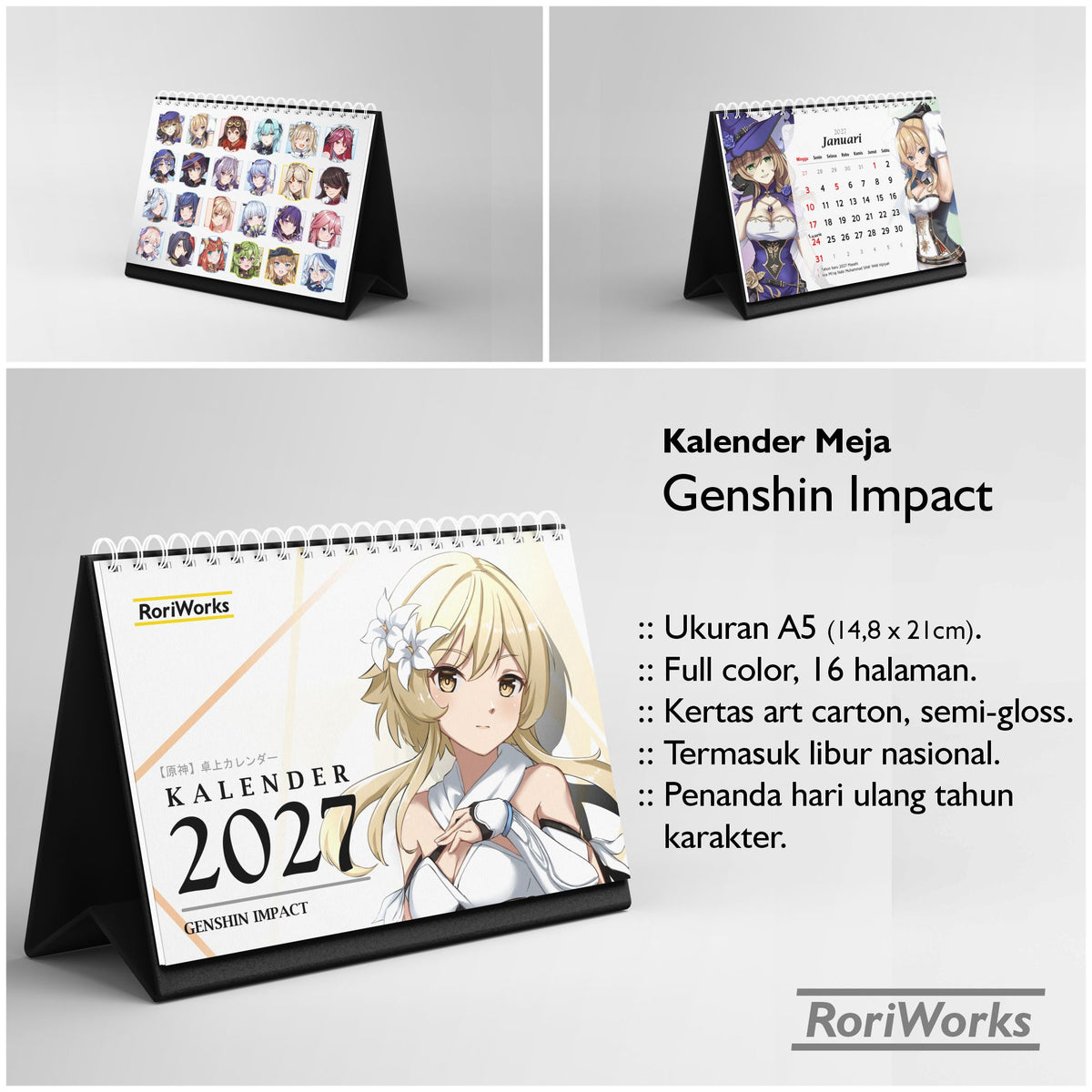 Kalender Meja 2027 - Genshin Impact