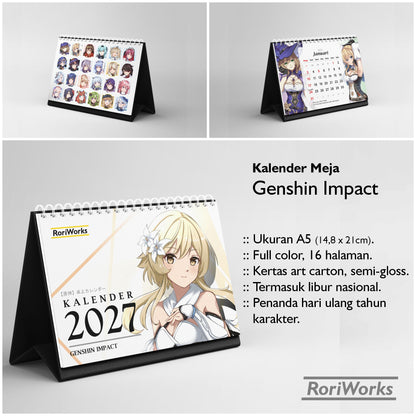 Kalender Meja 2027 - Genshin Impact