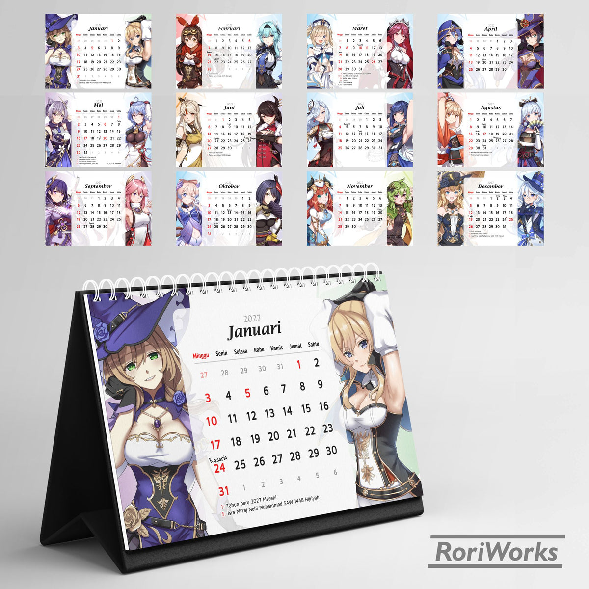 Kalender Meja 2027 - Genshin Impact