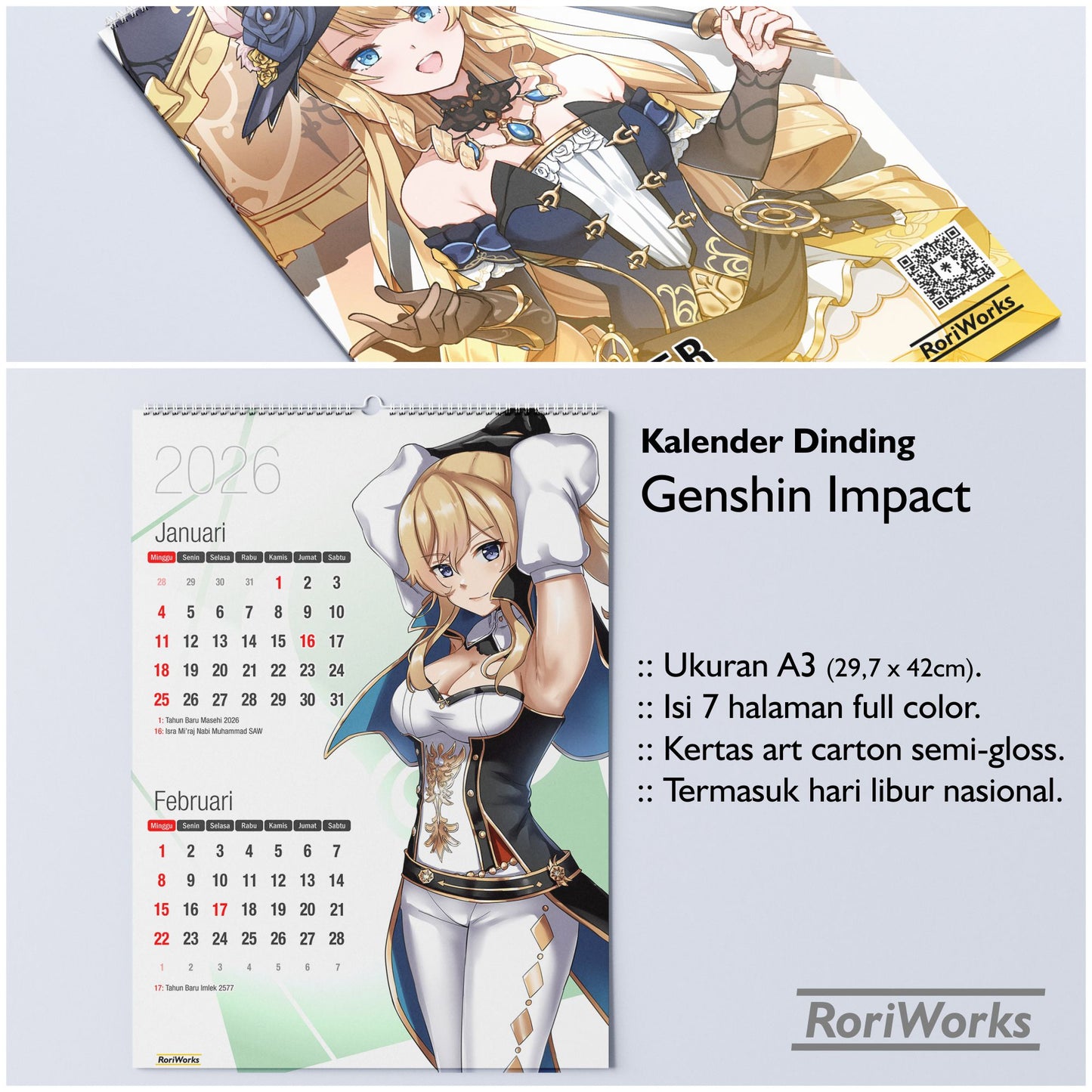 Kalender Dinding 2026 - Genshin Impact