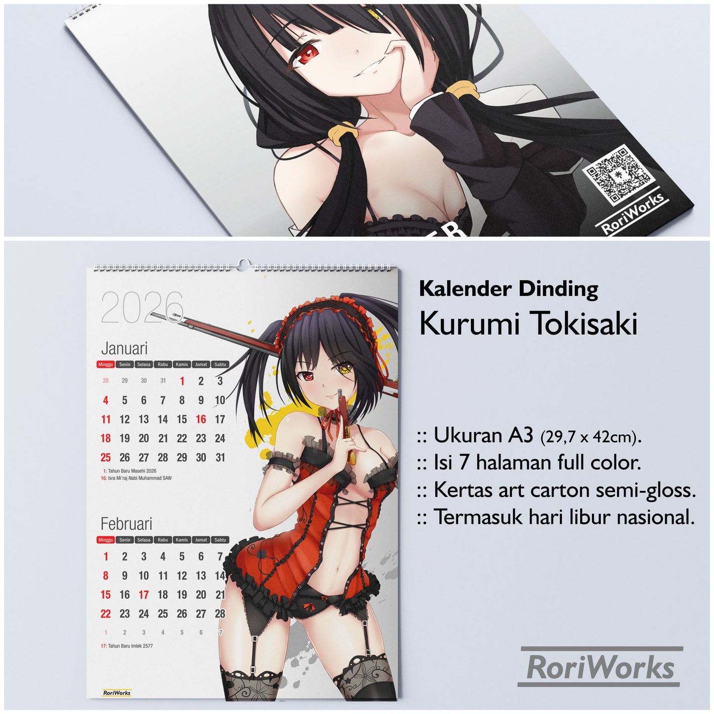 Kalender Dinding 2026 - Kurumi Tokisaki