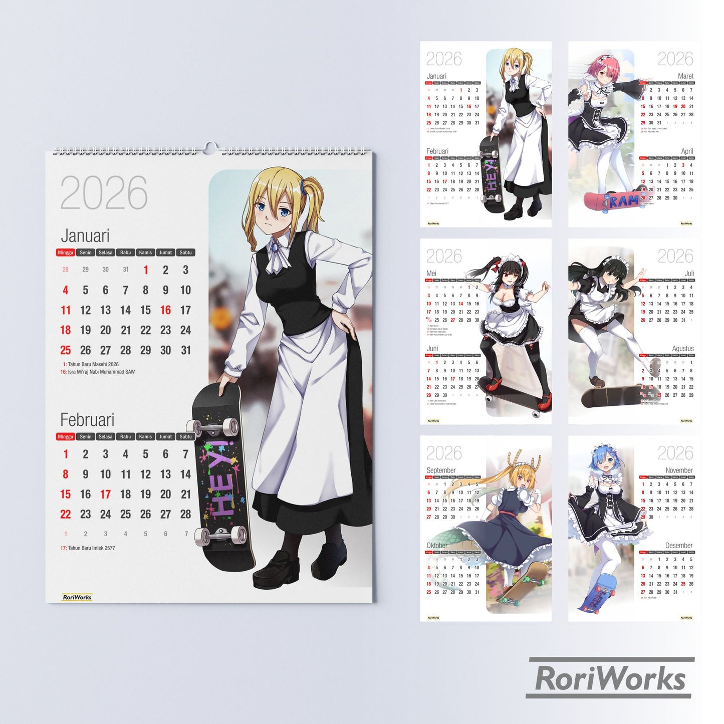 Kalender Dinding 2026 - Maid on Skate