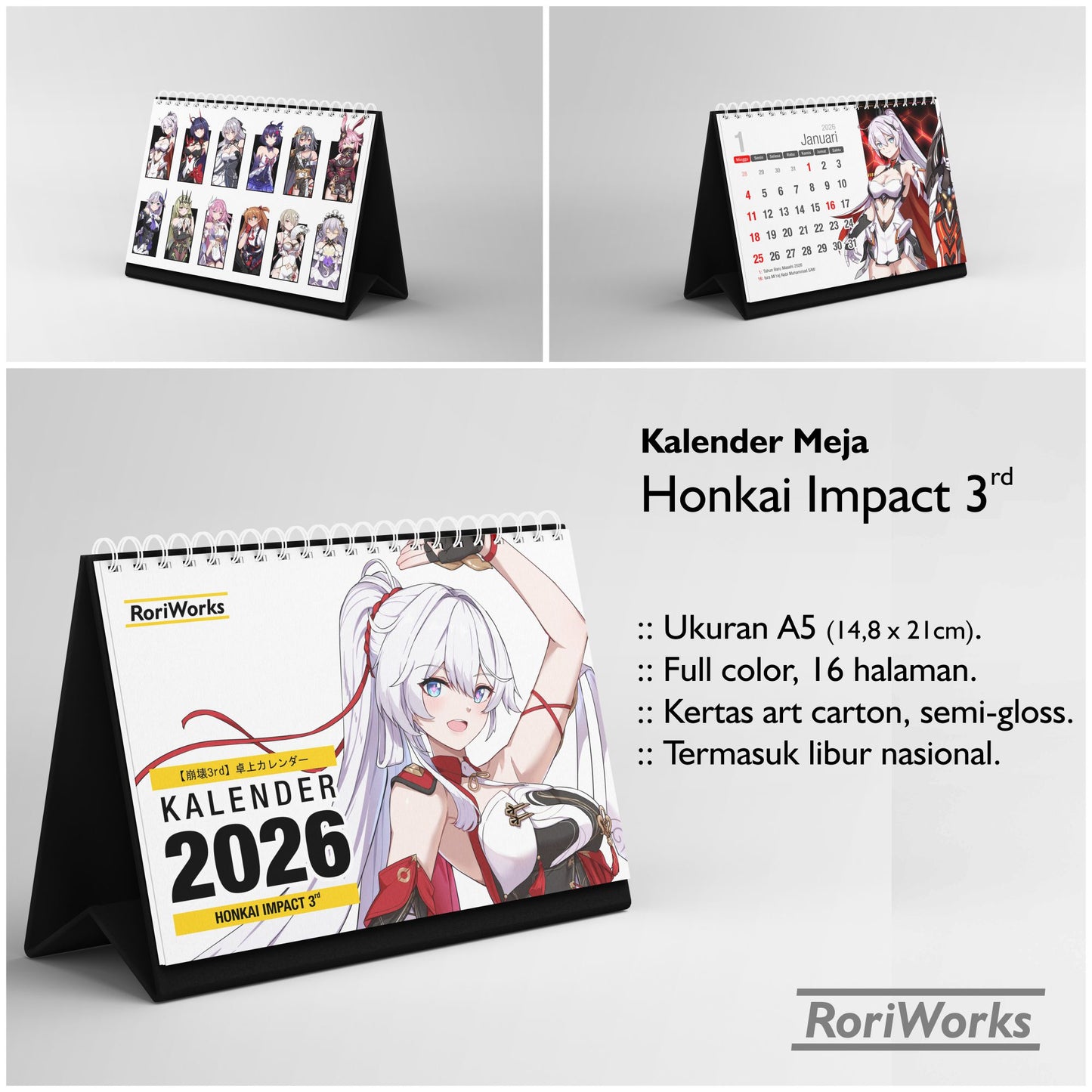 Kalender Meja 2026 - Honkai Impact 3rd