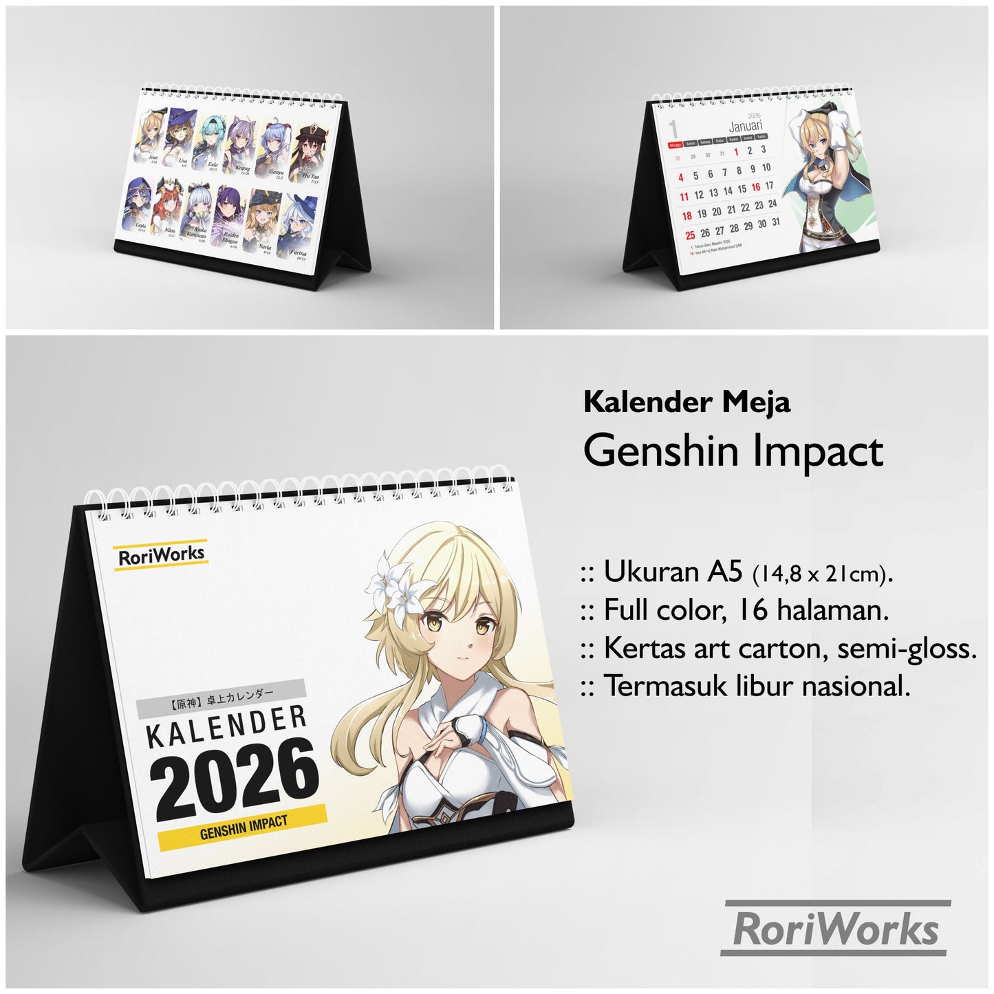 Kalender Meja 2026 - Genshin Impact