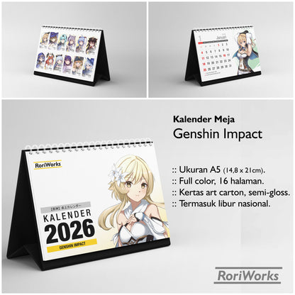 Kalender Meja 2026 - Genshin Impact
