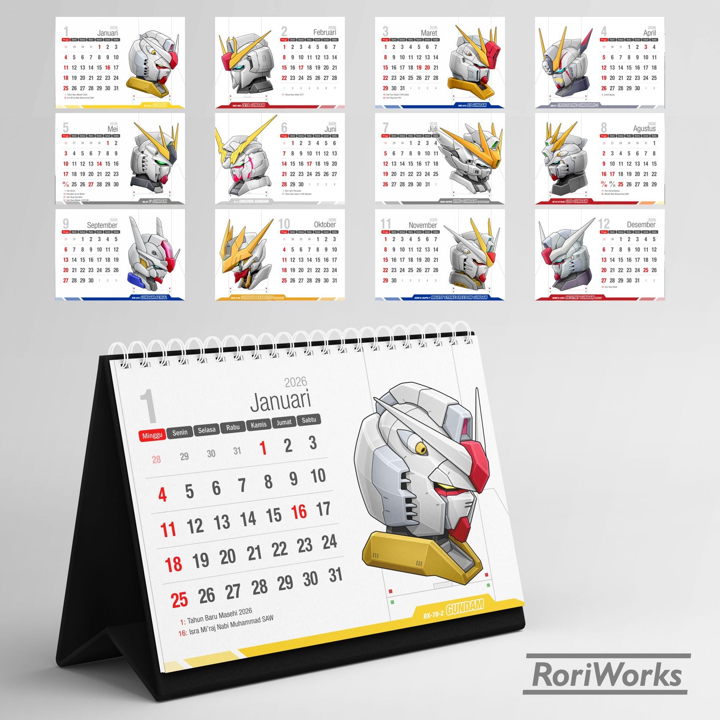 Kalender Meja 2026 - Gundam