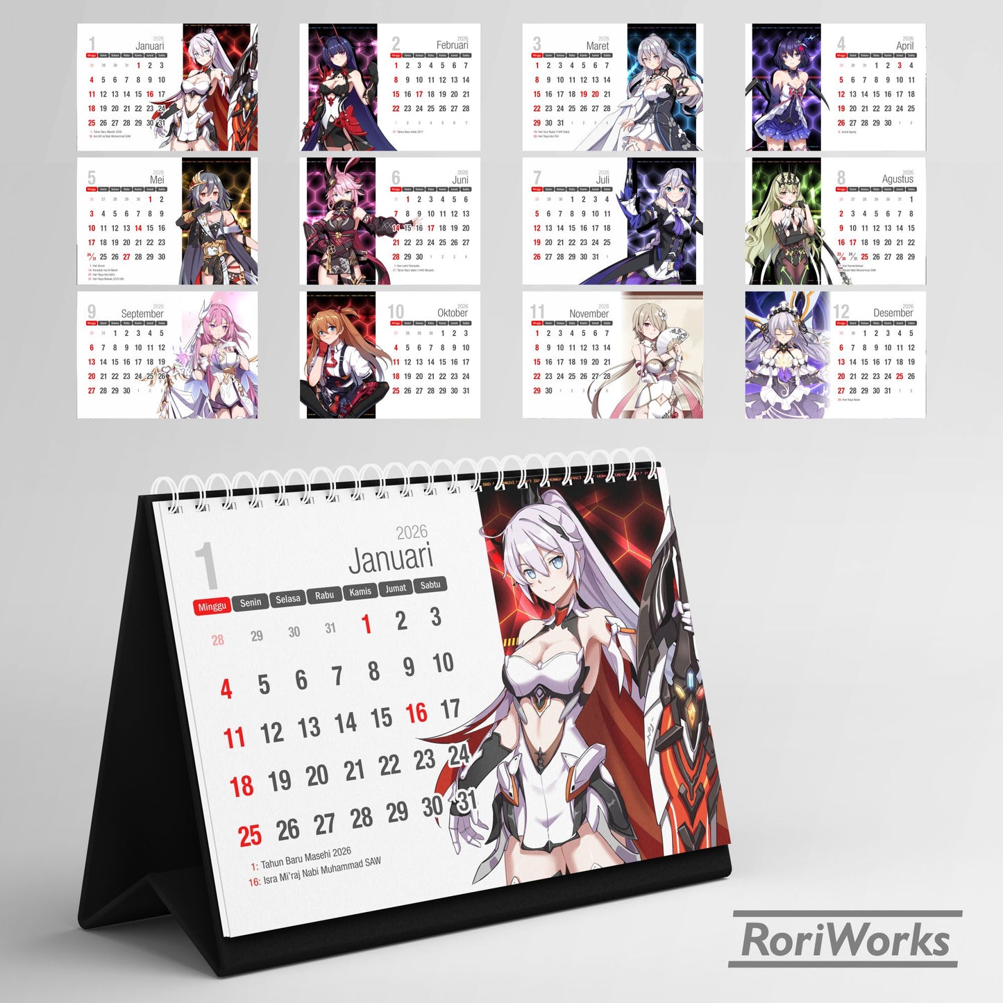 Kalender Meja 2026 - Honkai Impact 3rd