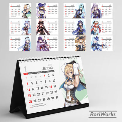 Kalender Meja 2026 - Genshin Impact