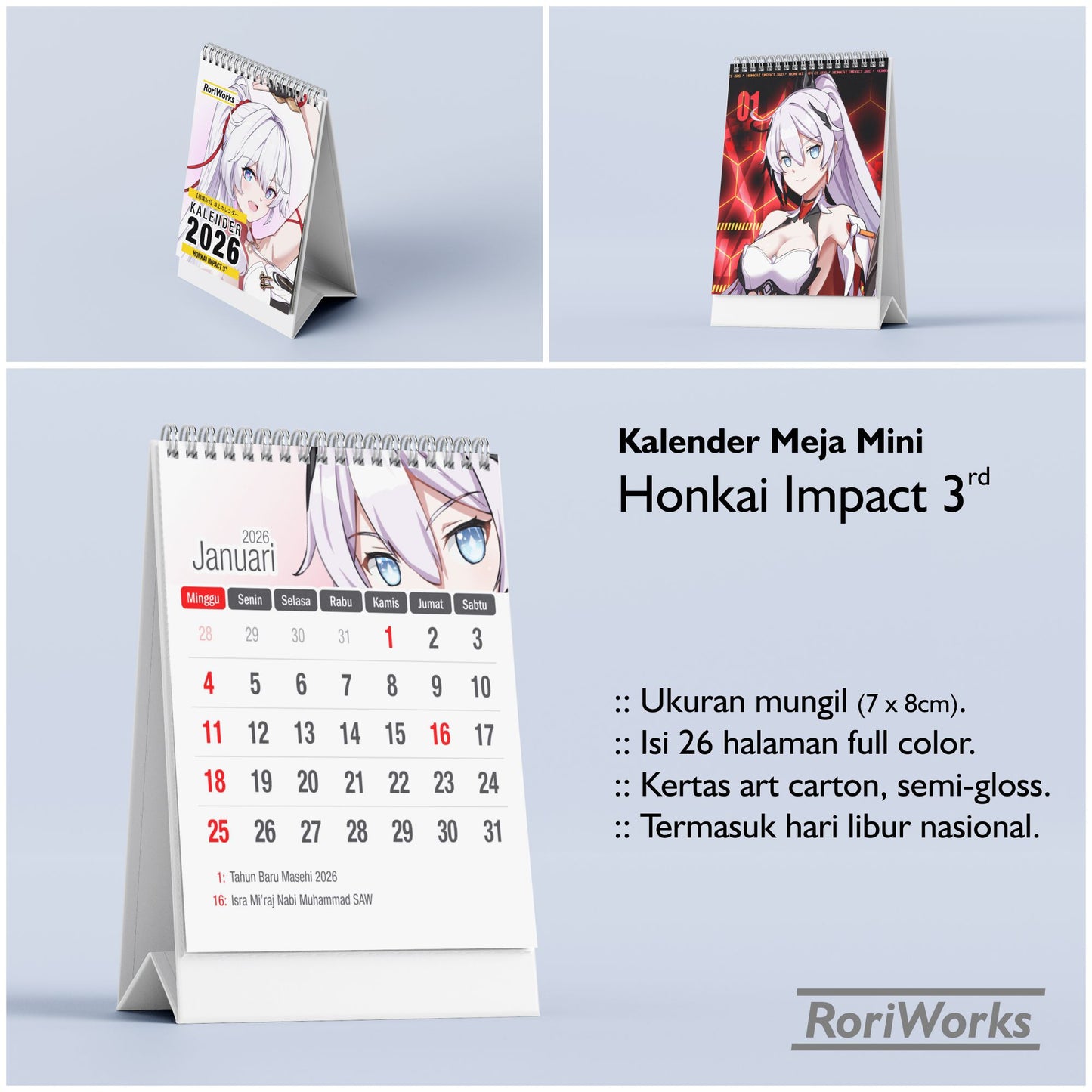Kalender Meja Mini 2026 - Honkai Impact 3rd