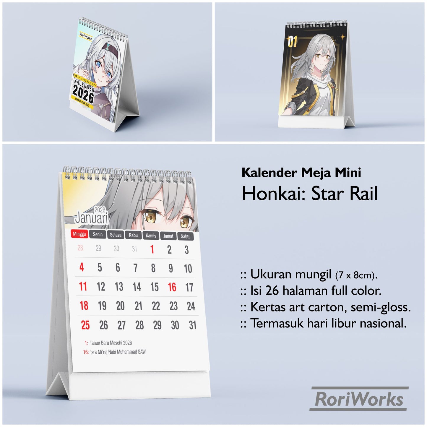 Kalender Meja Mini 2026 - Honkai Star Rail