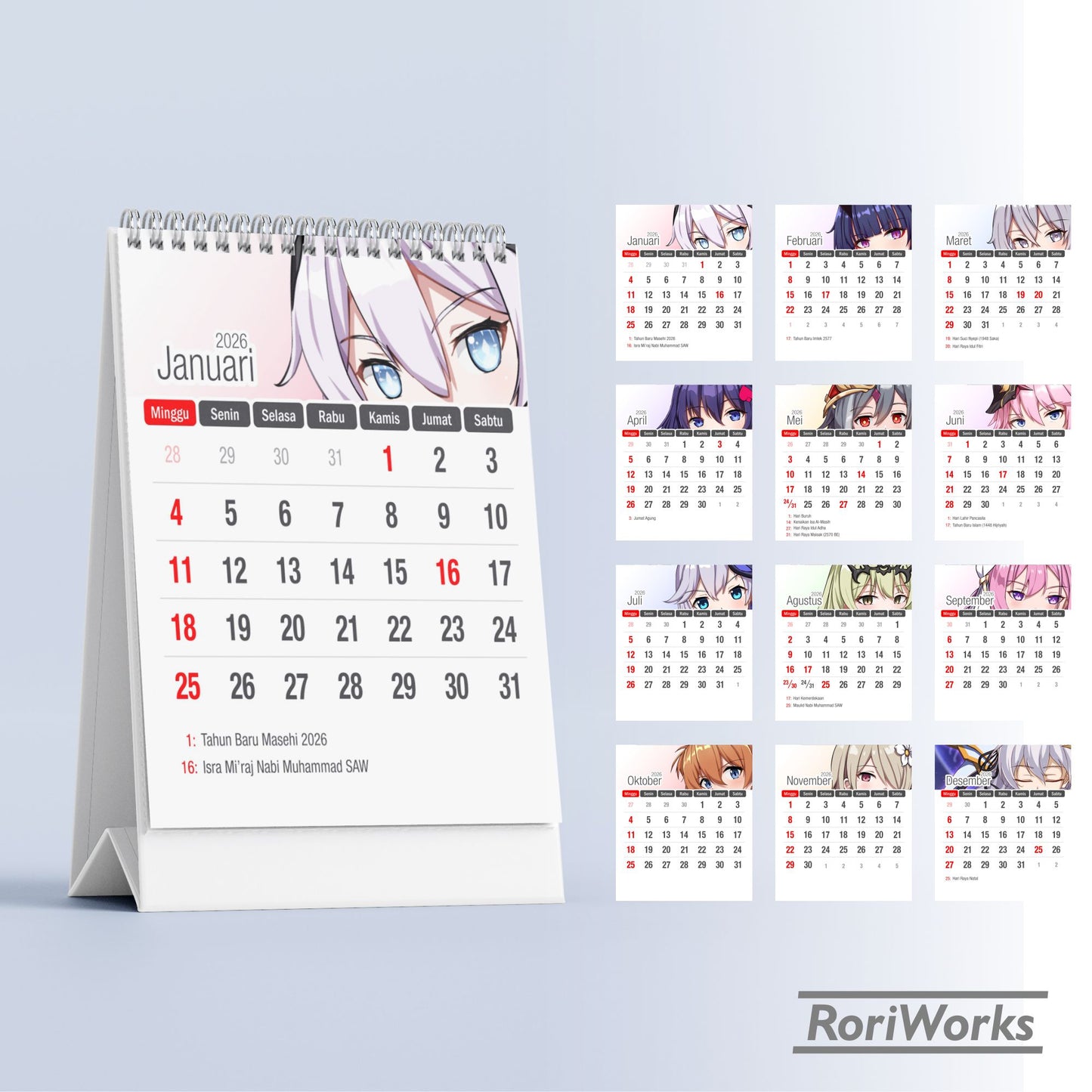 Kalender Meja Mini 2026 - Honkai Impact 3rd