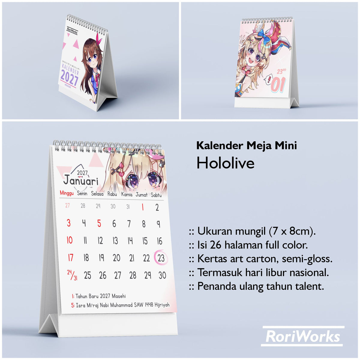 Kalender Meja Mini 2027 - Hololive