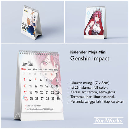 Kalender Meja Mini 2027 - Genshin Impact