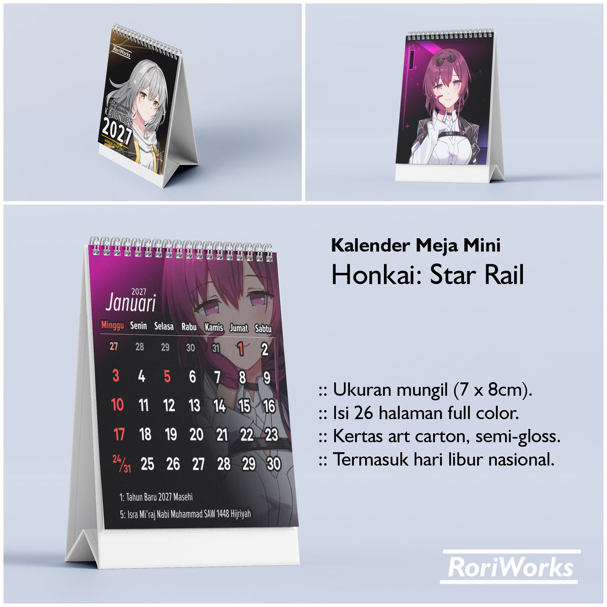 Kalender Meja Mini 2027 - Honkai Star Rail