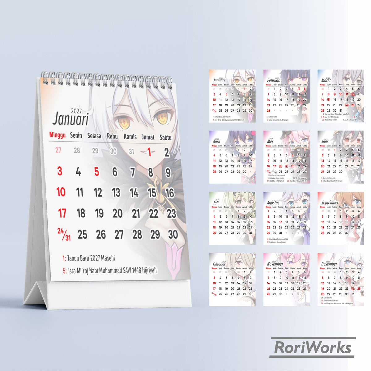 Kalender Meja Mini 2027 - Honkai Impact 3rd