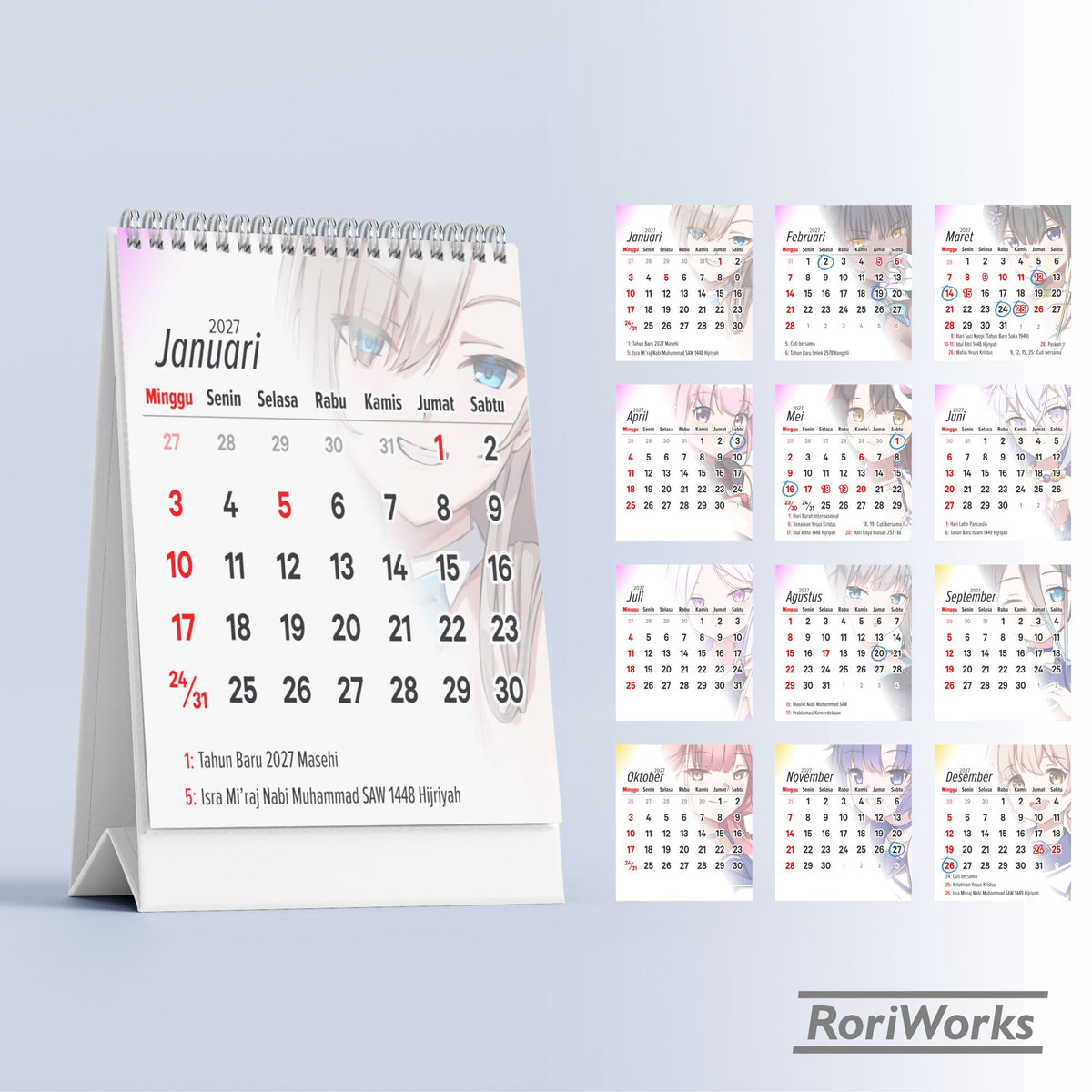 Kalender Meja Mini 2027 - Blue Archive