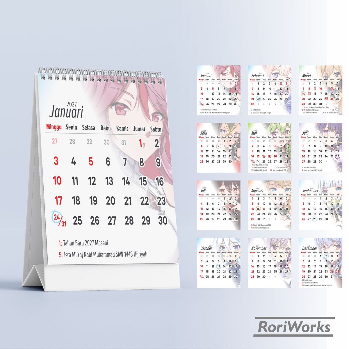 Kalender Meja Mini 2027 - Genshin Impact