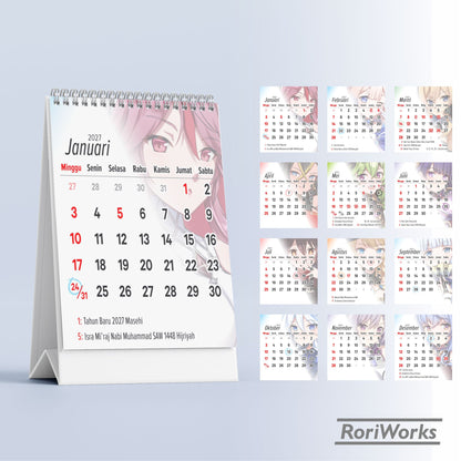 Kalender Meja Mini 2027 - Genshin Impact